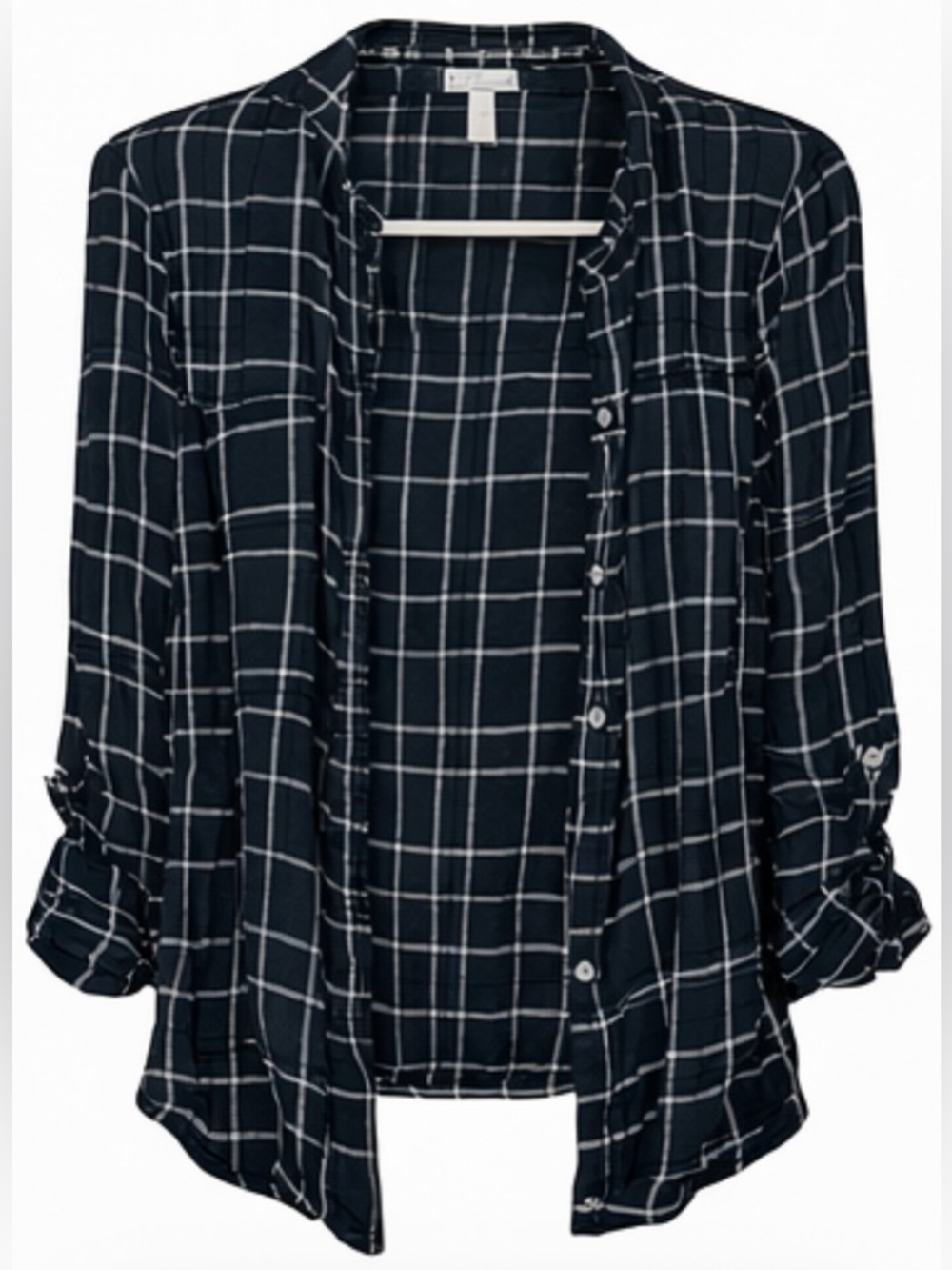 Nwot - Calvin Klein Jeans - Viscose- Navy and White Windowpane Button-Down Shirt